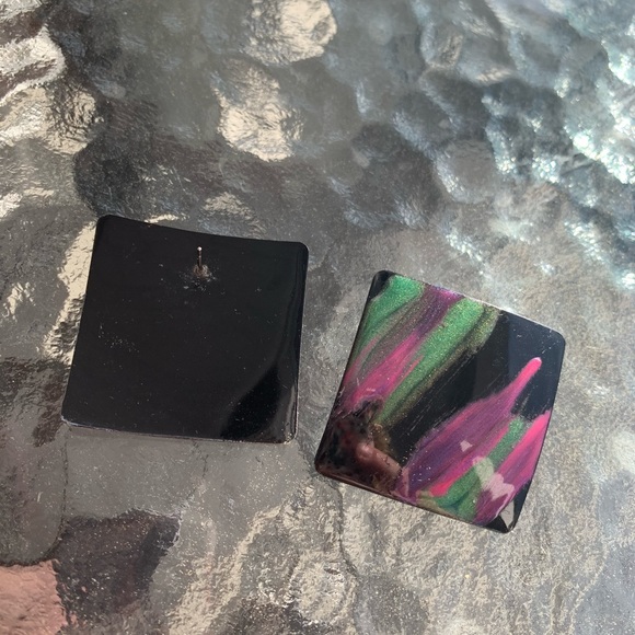 Painted black, green, pink earrings - Picture 2 of 4